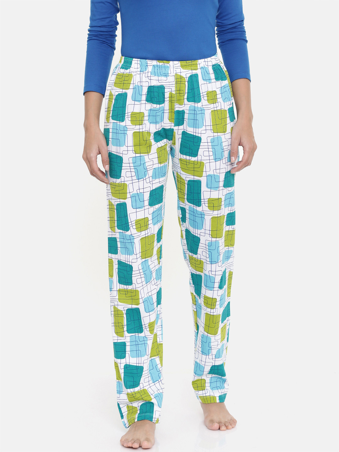 zebu Women Blue & White Printed Lounge Pants 299_1ZW_PPP_PRI_SBL_XL