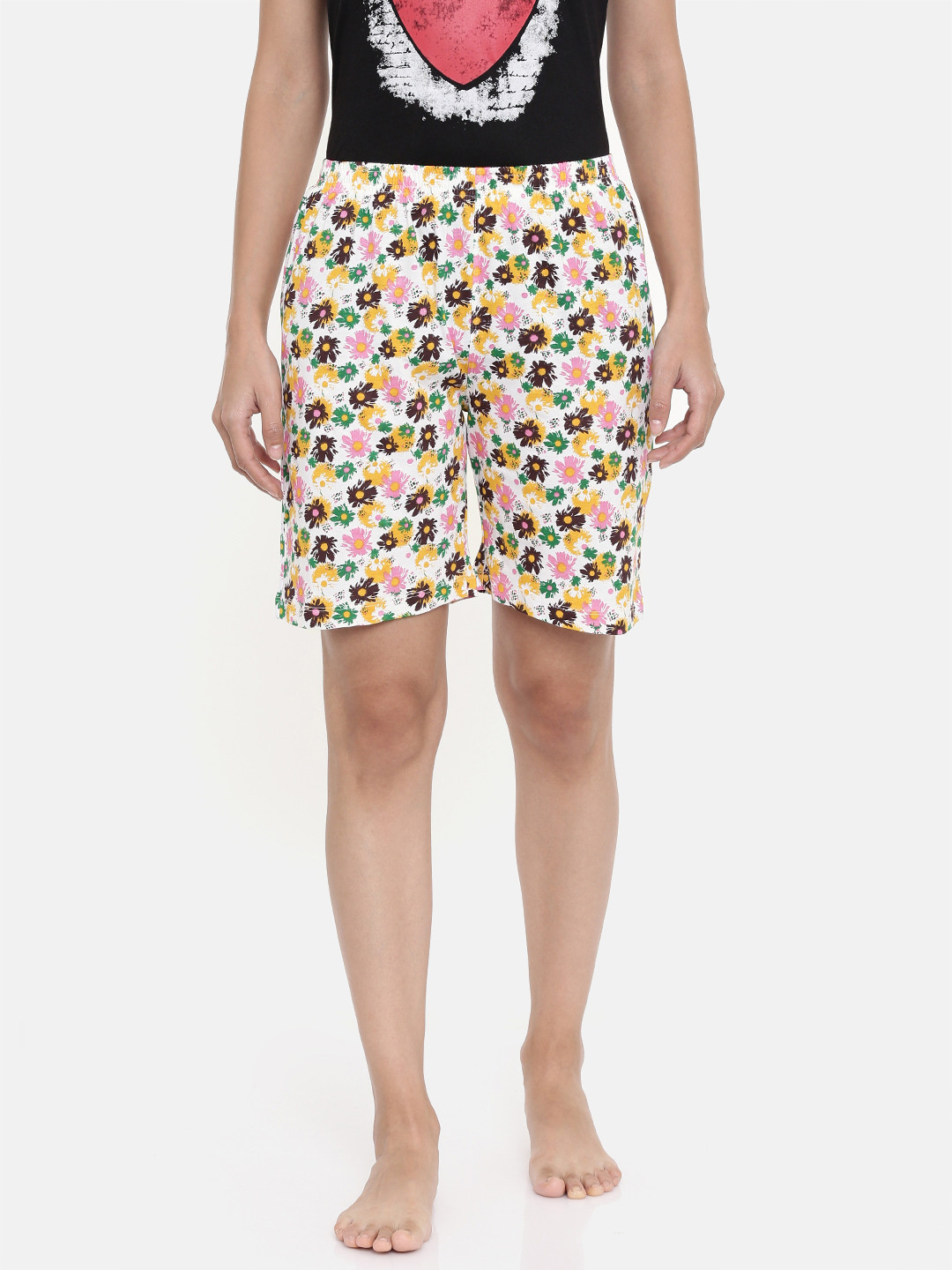 zebu Women Brown & White Printed Lounge Shorts