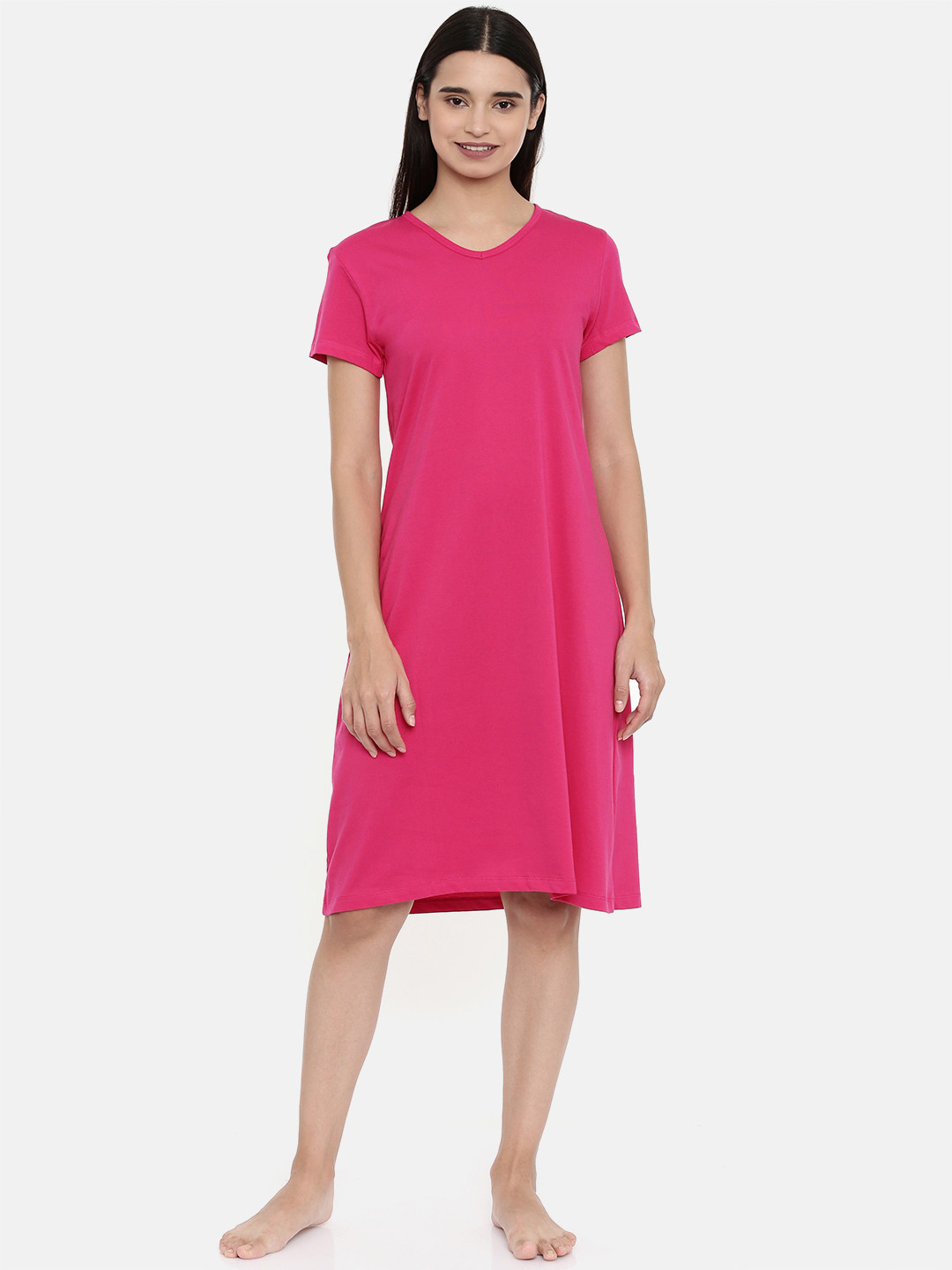 zebu Women Pink Pure Cotton Solid Nightdress