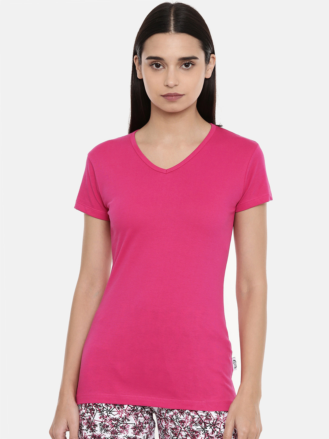 zebu Women Pink Solid V-Neck T-shirt 299_1ZW_VN_PLN_RPK_XL