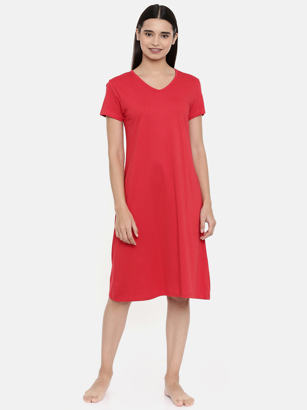 zebu Women Red Pure Cotton Solid Nightdress