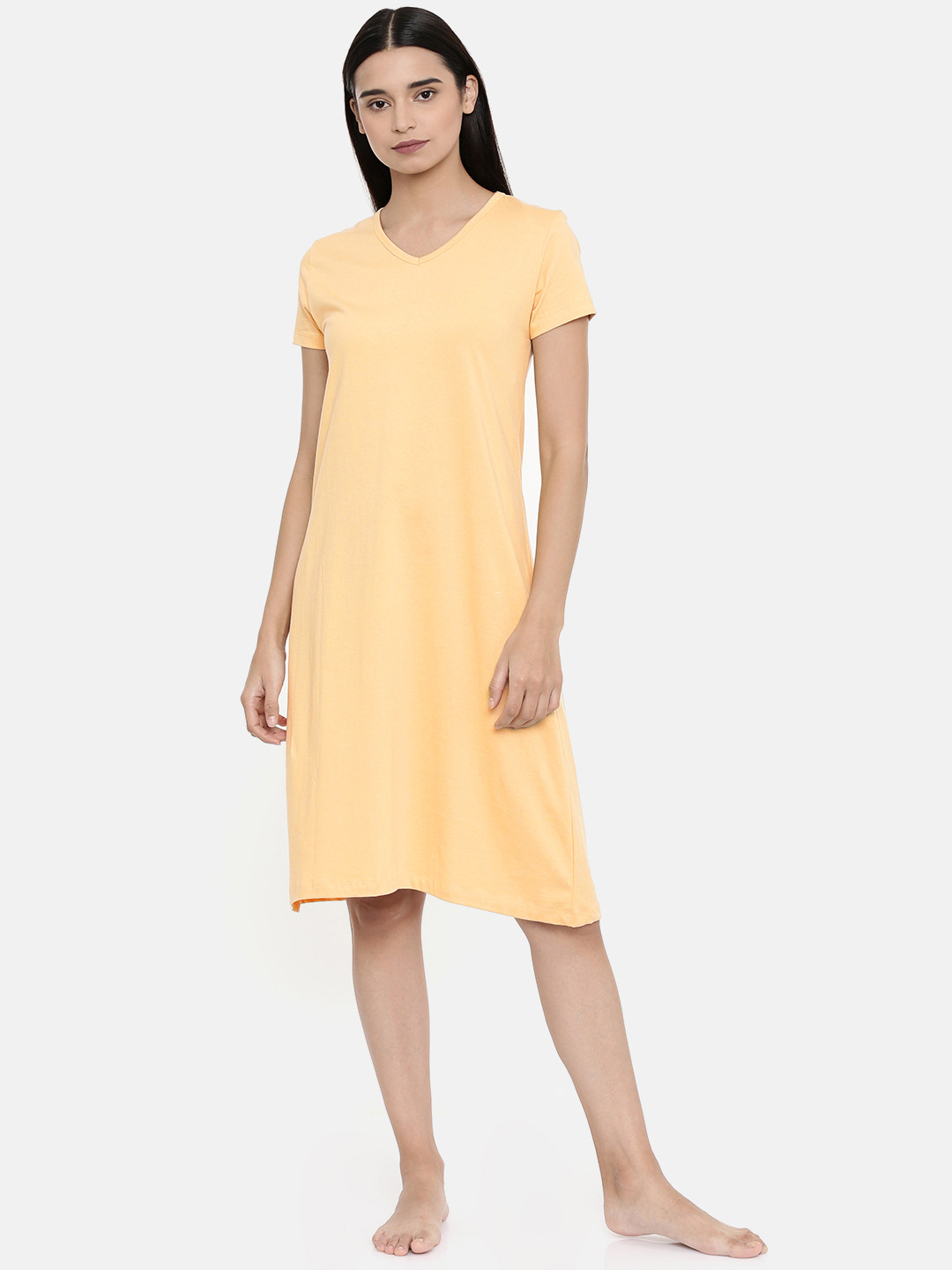 zebu Women Cream-Coloured Solid Nightdress