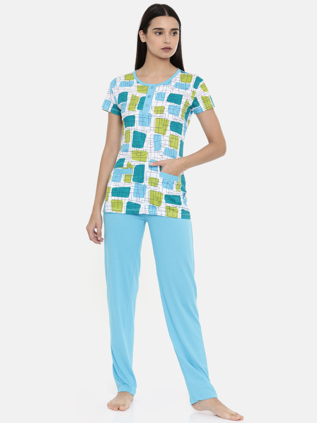zebu Women Blue & White Printed Night suit