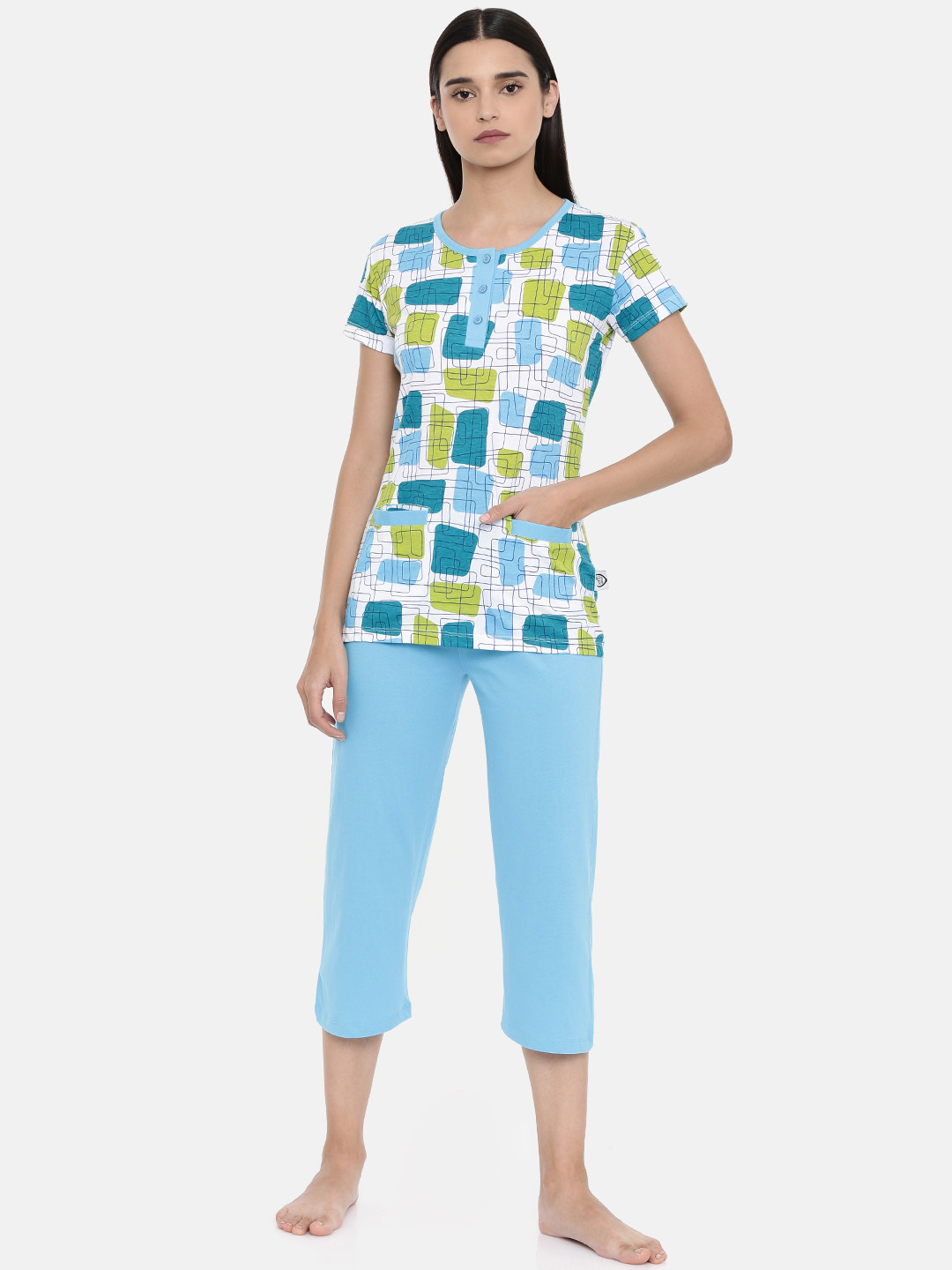 zebu Women Blue Printed Night suit