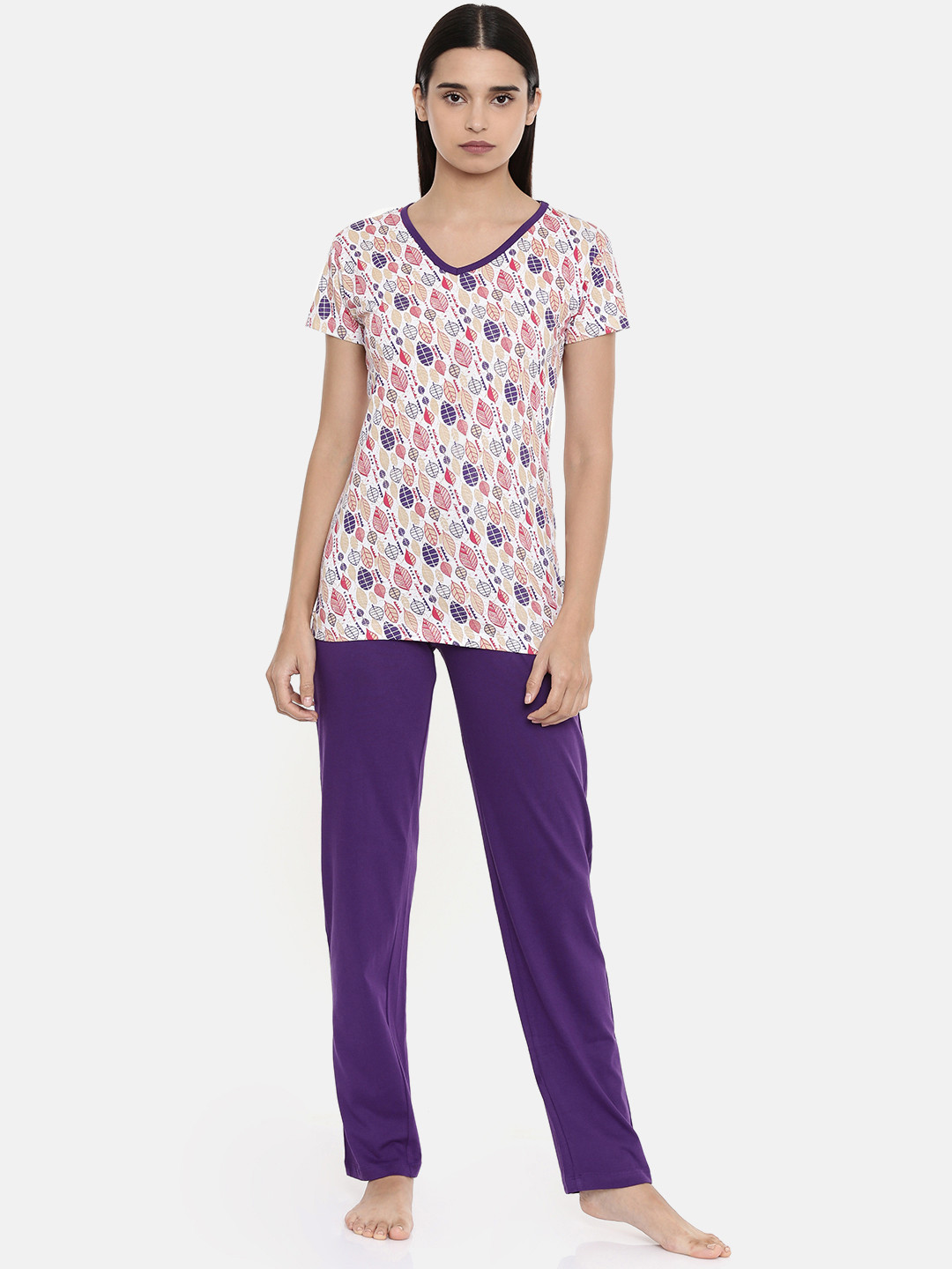 zebu Women Purple & Red Printed Night suit
