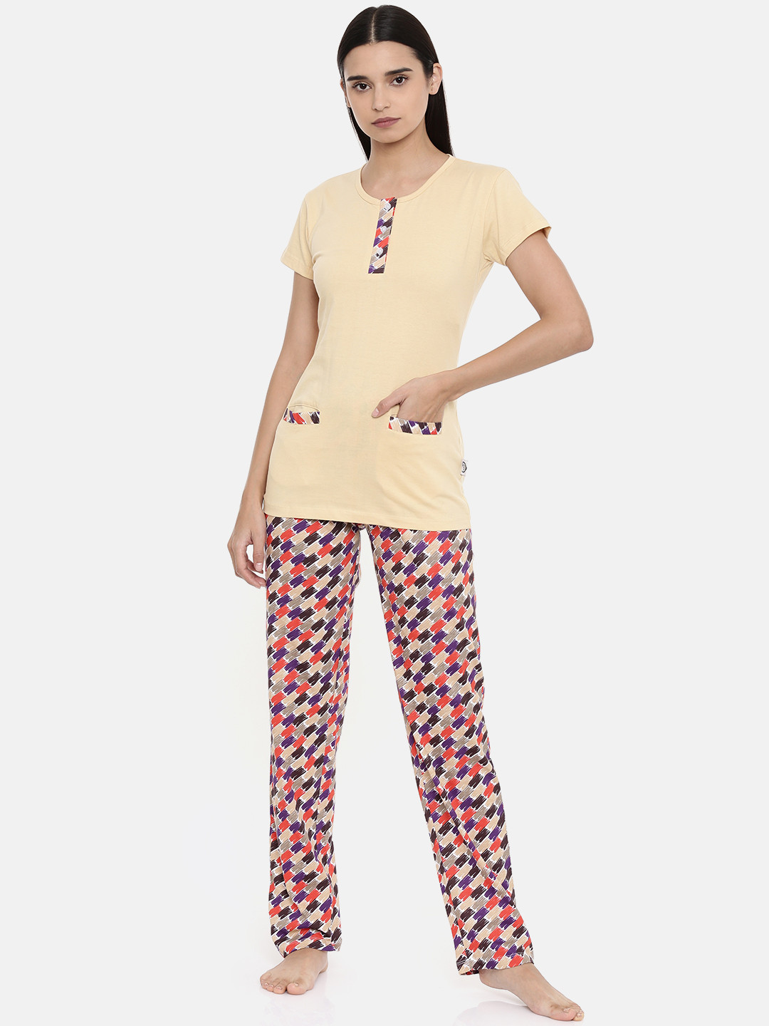 zebu Women Beige Solid Night suit