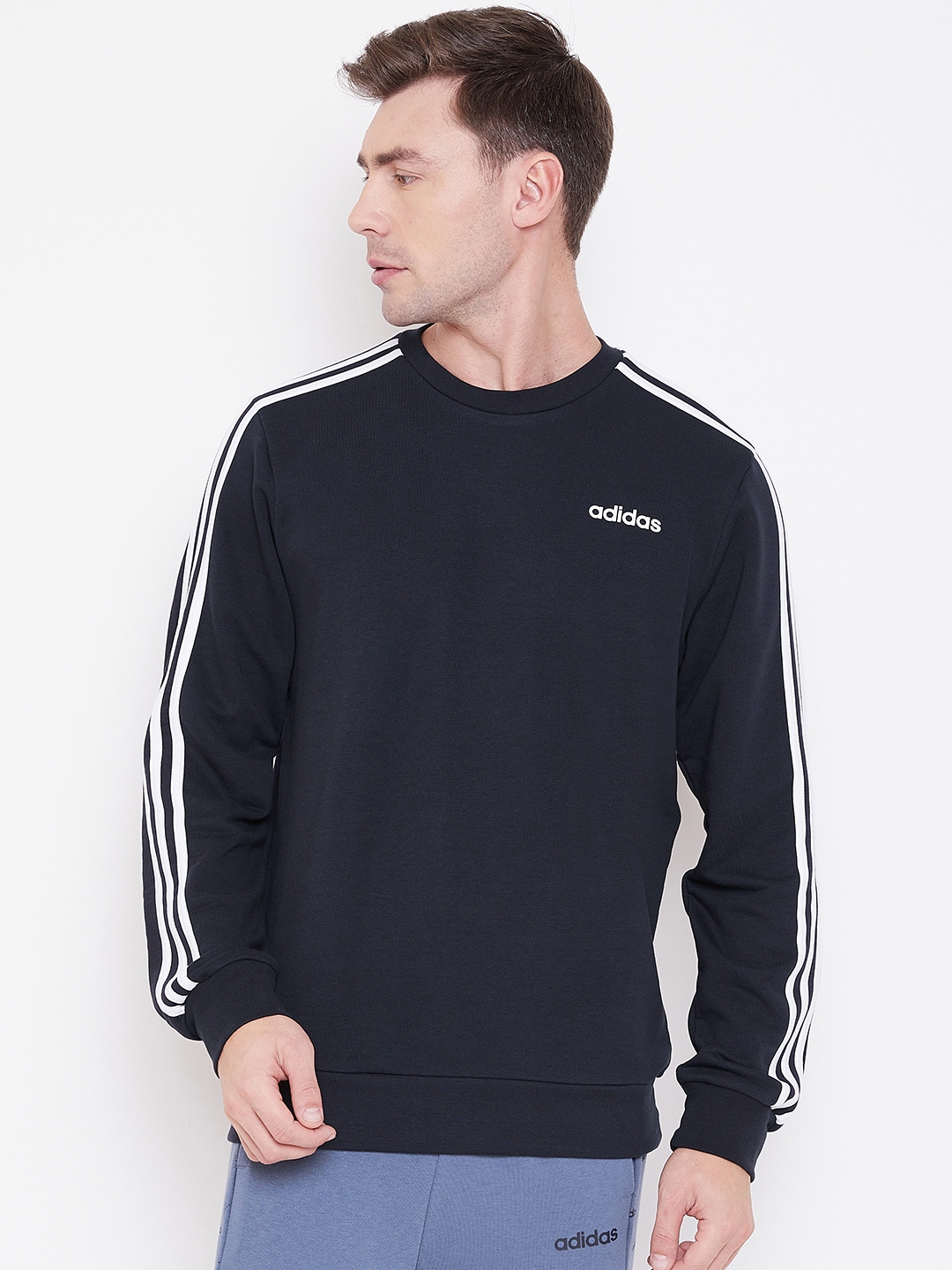 ADIDAS Men Navy Blue Solid E 3S Crew FT Sweatshirt
