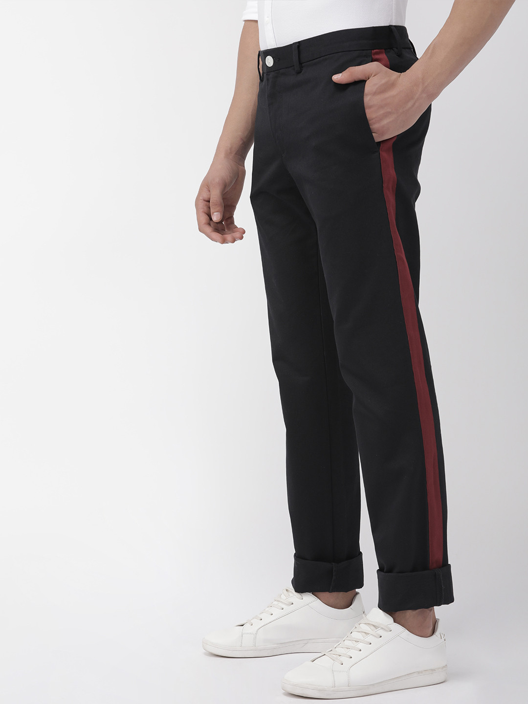 Tommy Hilfiger Lewis Hamilton Men Black Regular Fit Solid Chinos with Side Panels