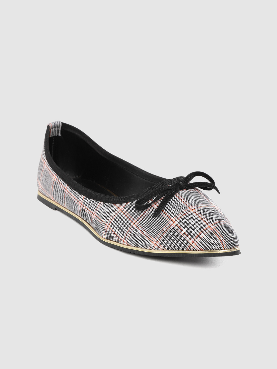 Allen Solly Women Black & White Checked Bow Detail Ballerinas