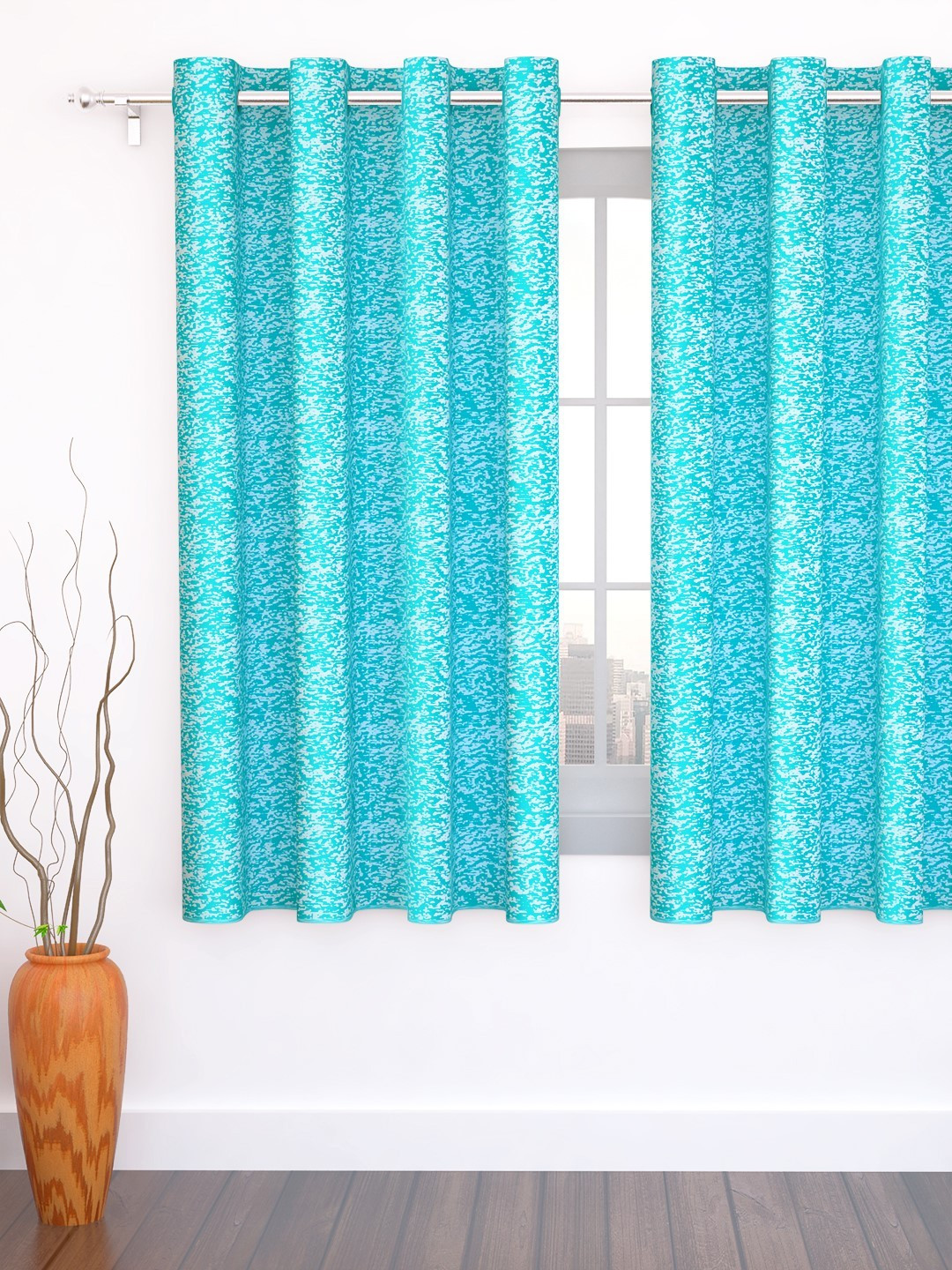 Story@home Turquoise Blue & White Jacquard Textured Single Window Curtains