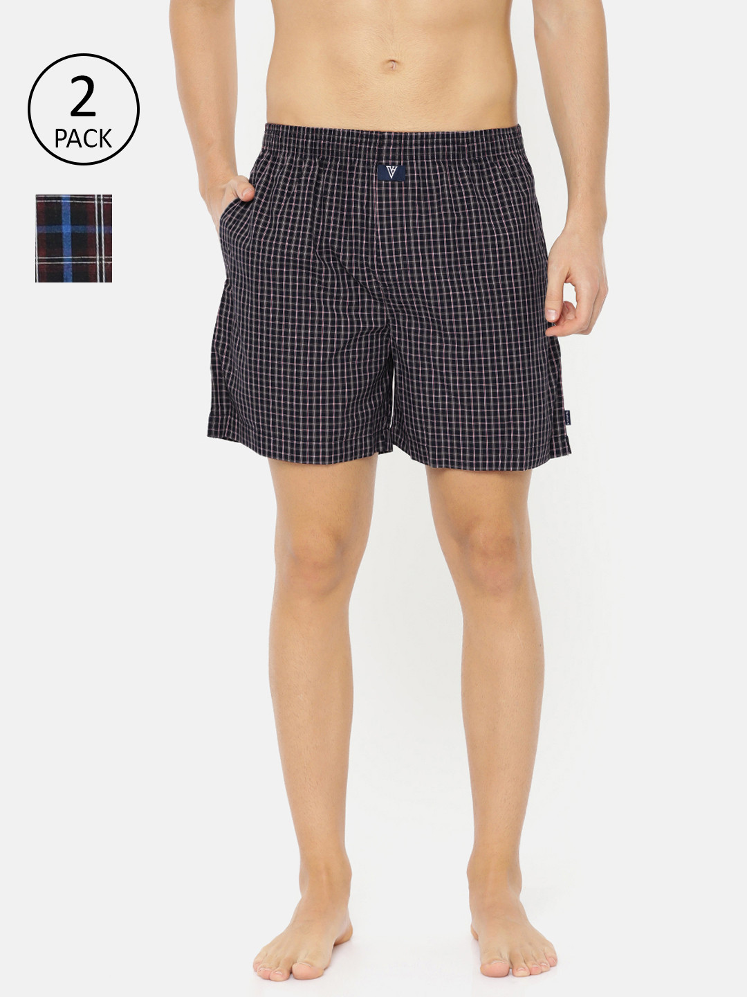 Van Heusen Innerwear Men Pack of 2 Assorted Checkered Side Pocket Superior Lustre Boxer Shorts