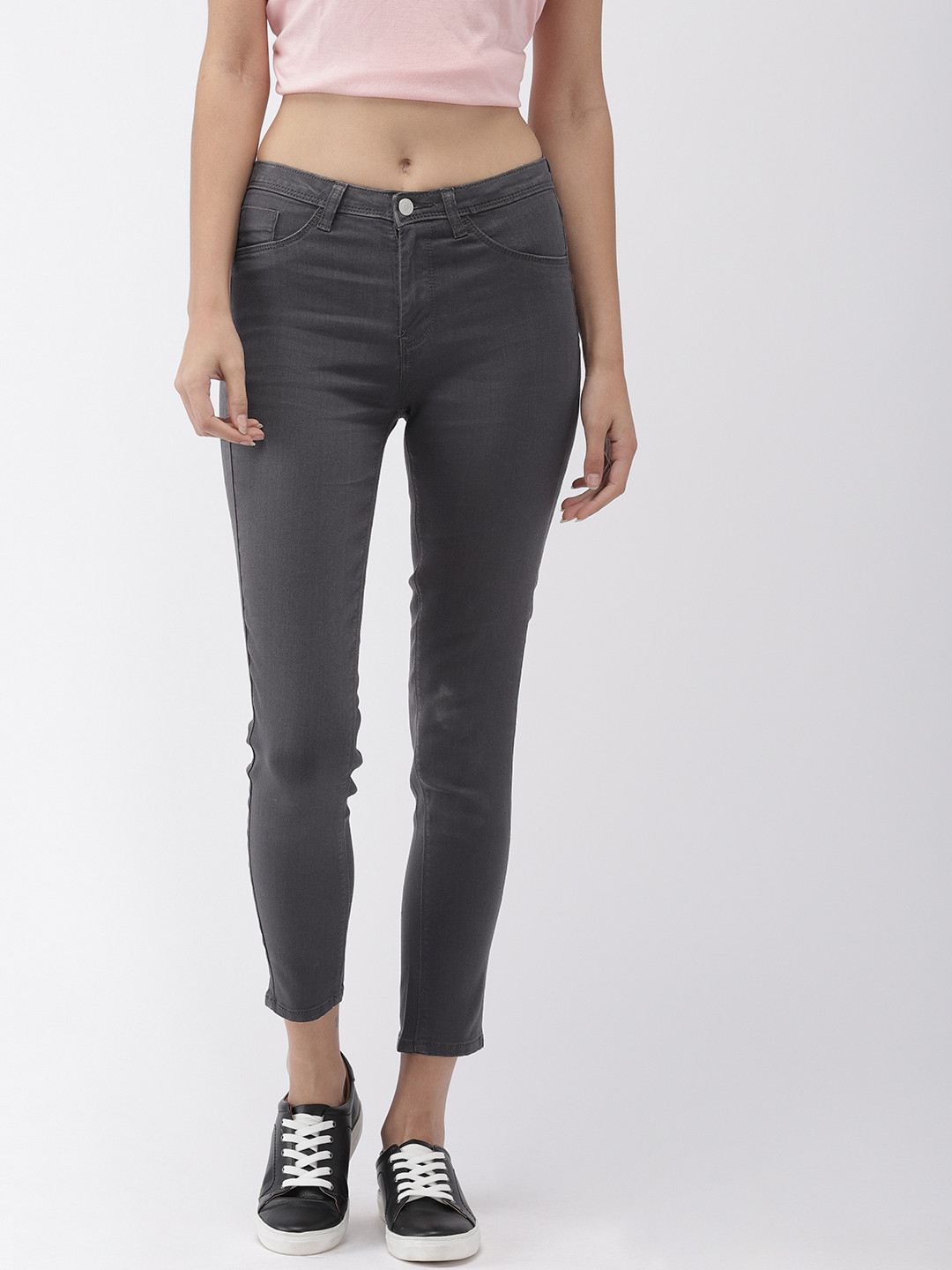 Flying Machine Women Grey Betty Regular Fit Solid Mid-Rise Cropped Denim Jeggings