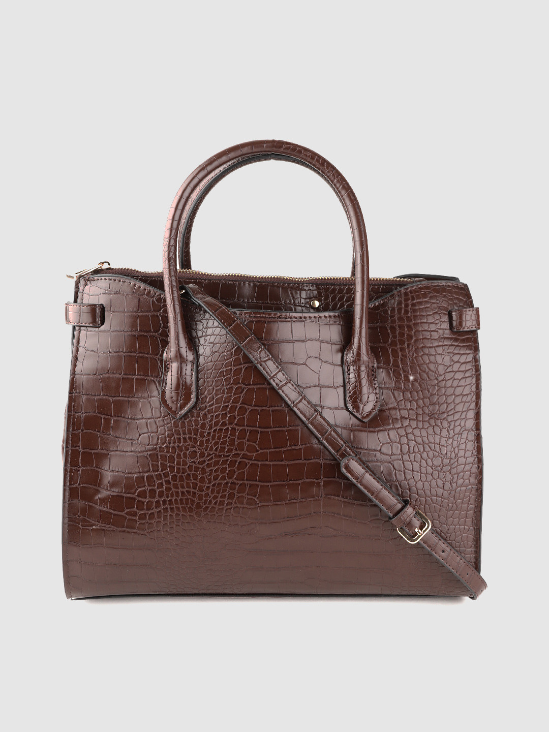 MANGO Coffee Brown Croc Pattern Handheld Bag
