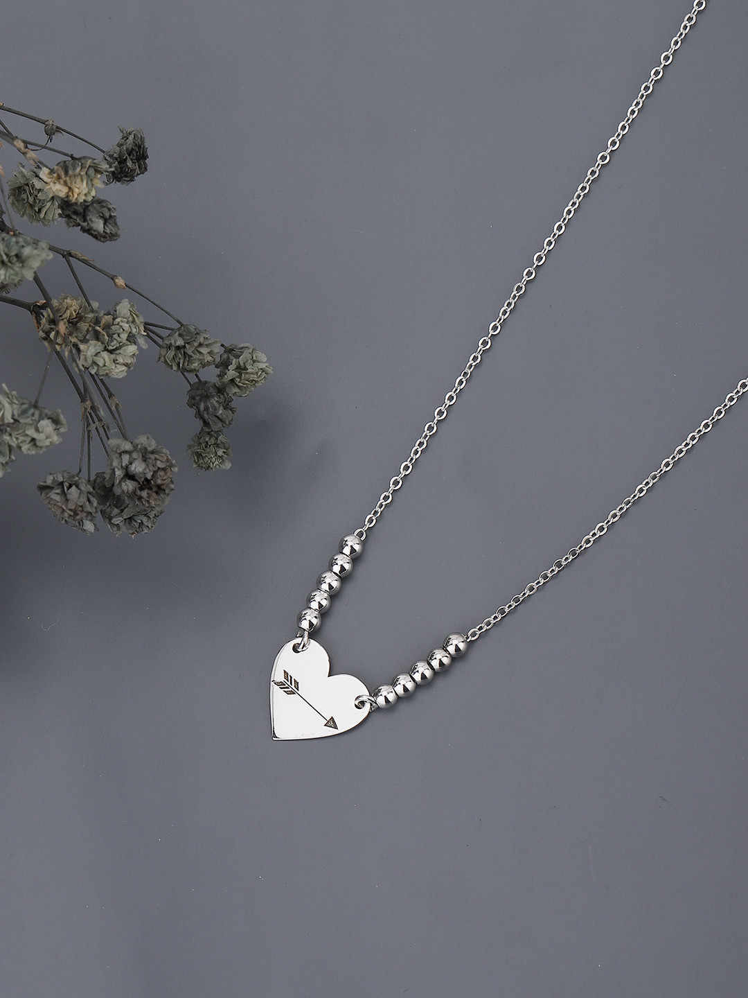 Carlton London Silver-Toned Rhodium-Plated Heart-Shaped Necklace
