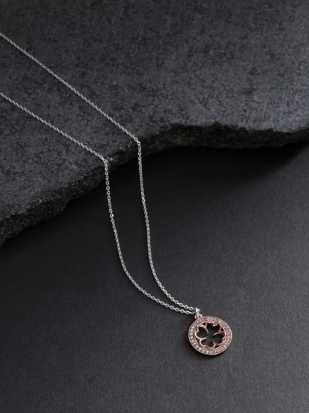 Carlton London Silver-Toned & Rose Gold-Toned Rhodium-Plated CZ Stones Necklace