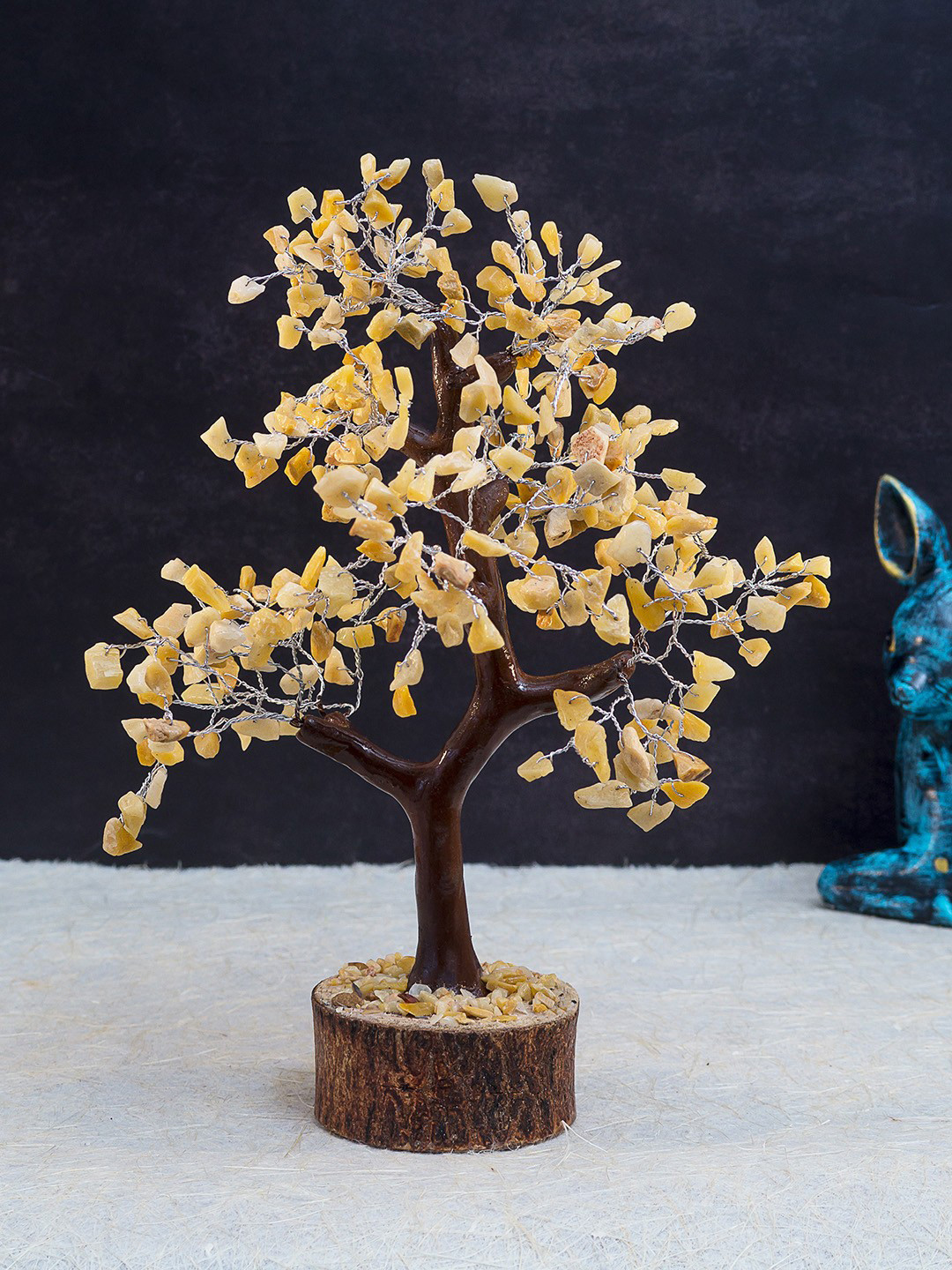 Golden Peacock Tree Yellow Stone Natural Living Room Hand-Crafted Medium Showpiece - 9.1 Inches