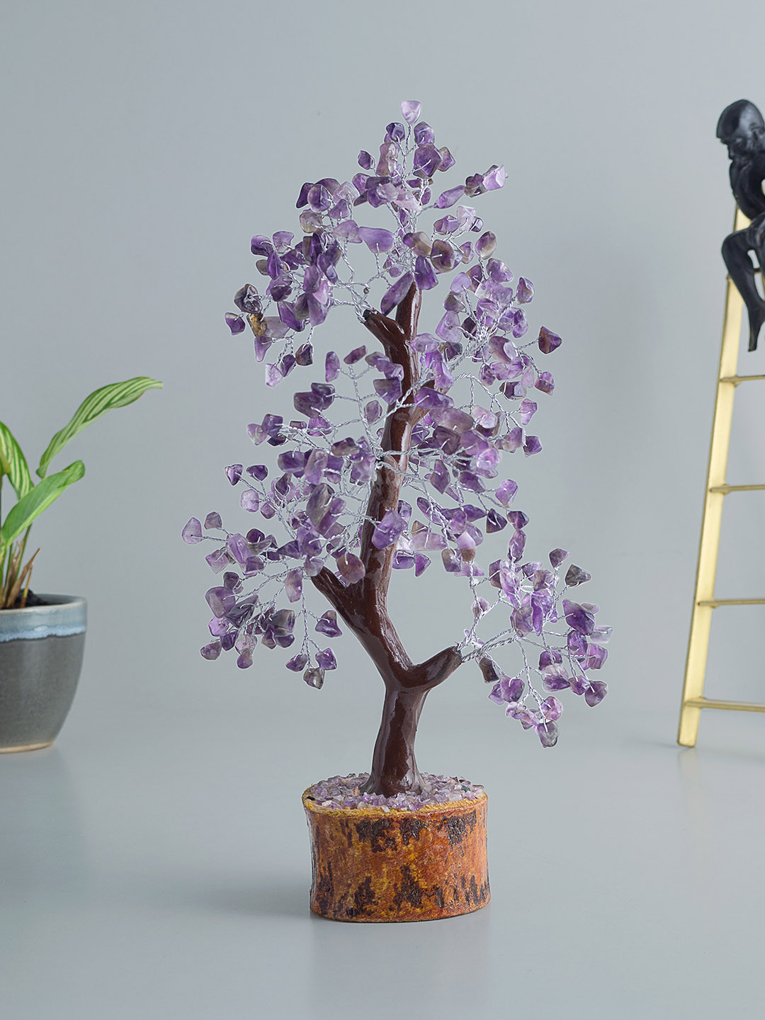 Golden Peacock Purple & Brown Handcrafted Agate Stone Tree Showpiece