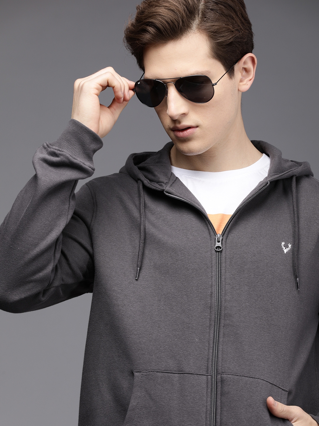 Buy Allen Solly Sport Men Charcoal Grey Solid Hooded Sweatshirt Sweatshirts for Men 10556520 Myntra