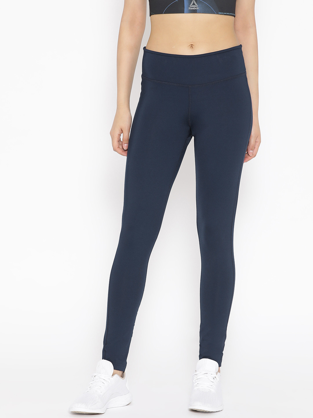 Reebok Women Navy Blue Training Workout Ready PP Solid Tights