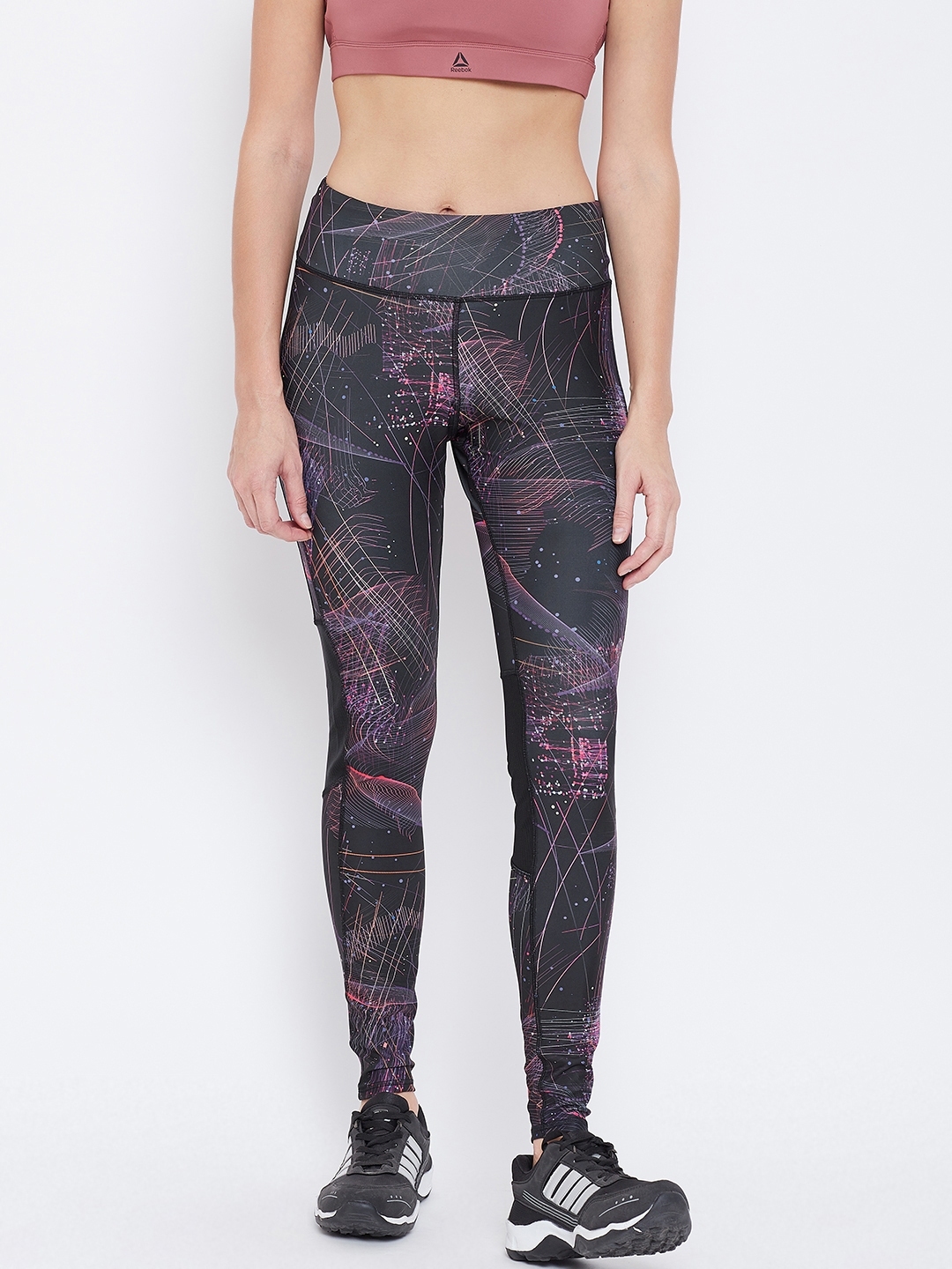 Reebok Women Black Pink Printed One Series P1 Running Tights