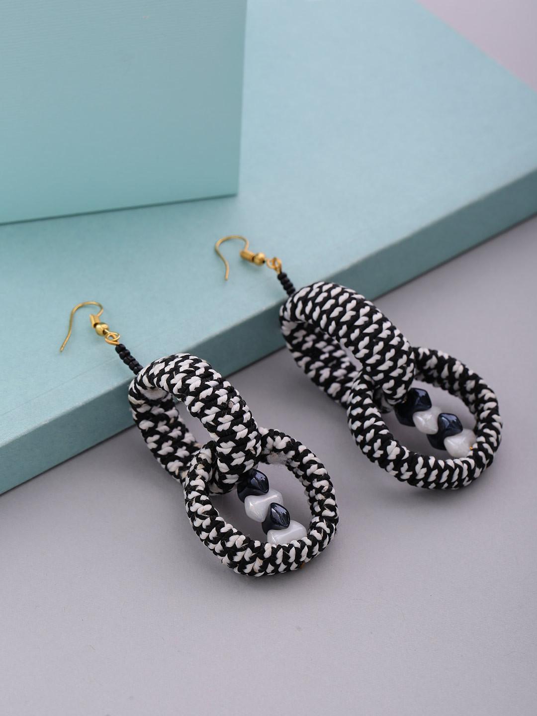 PRITA BY PRIYAASI Black & White Handcrafted Circular Drop Earrings