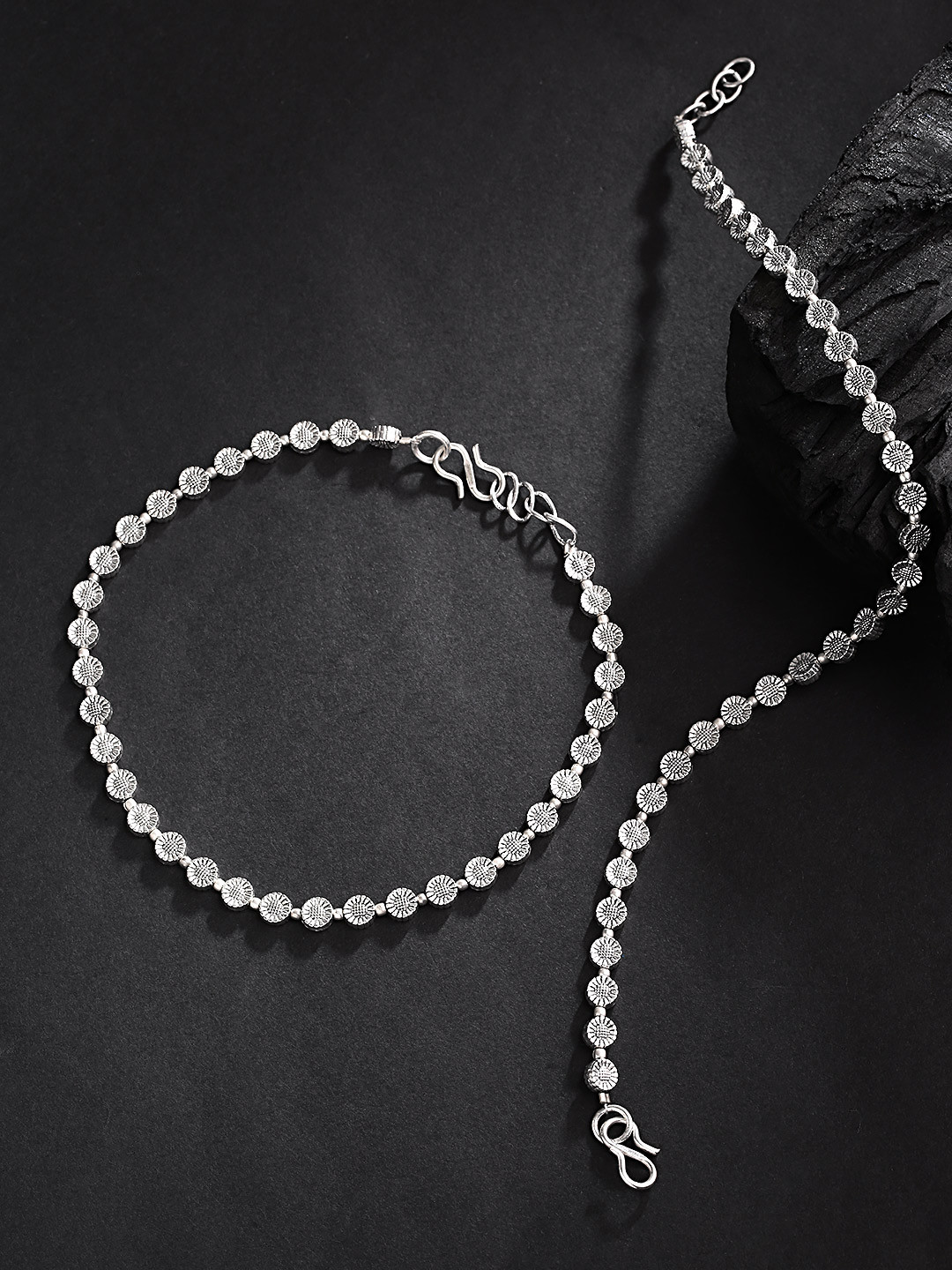 Priyaasi Set of 2 Oxidized Silver-Plated Handcrafted Anklets