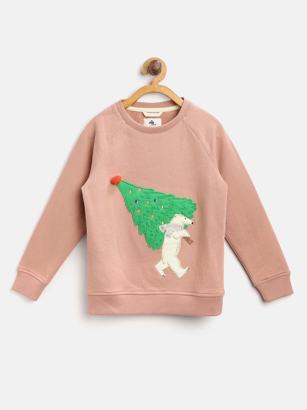 Cherry Crumble Kids Peach-Coloured & Green Applique Detail Sweatshirt