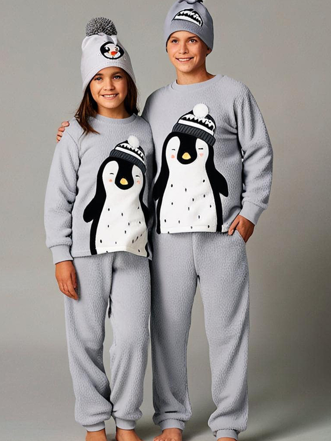 Cherry Crumble Kids Grey Self Design Night Suit