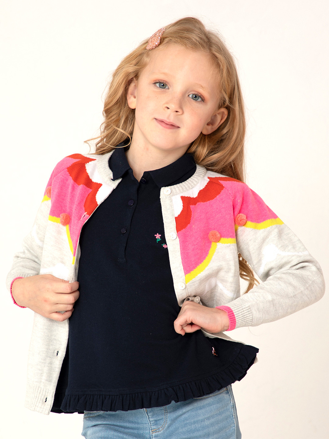 Cherry Crumble Kids Grey & Pink Colourblocked Cardigan