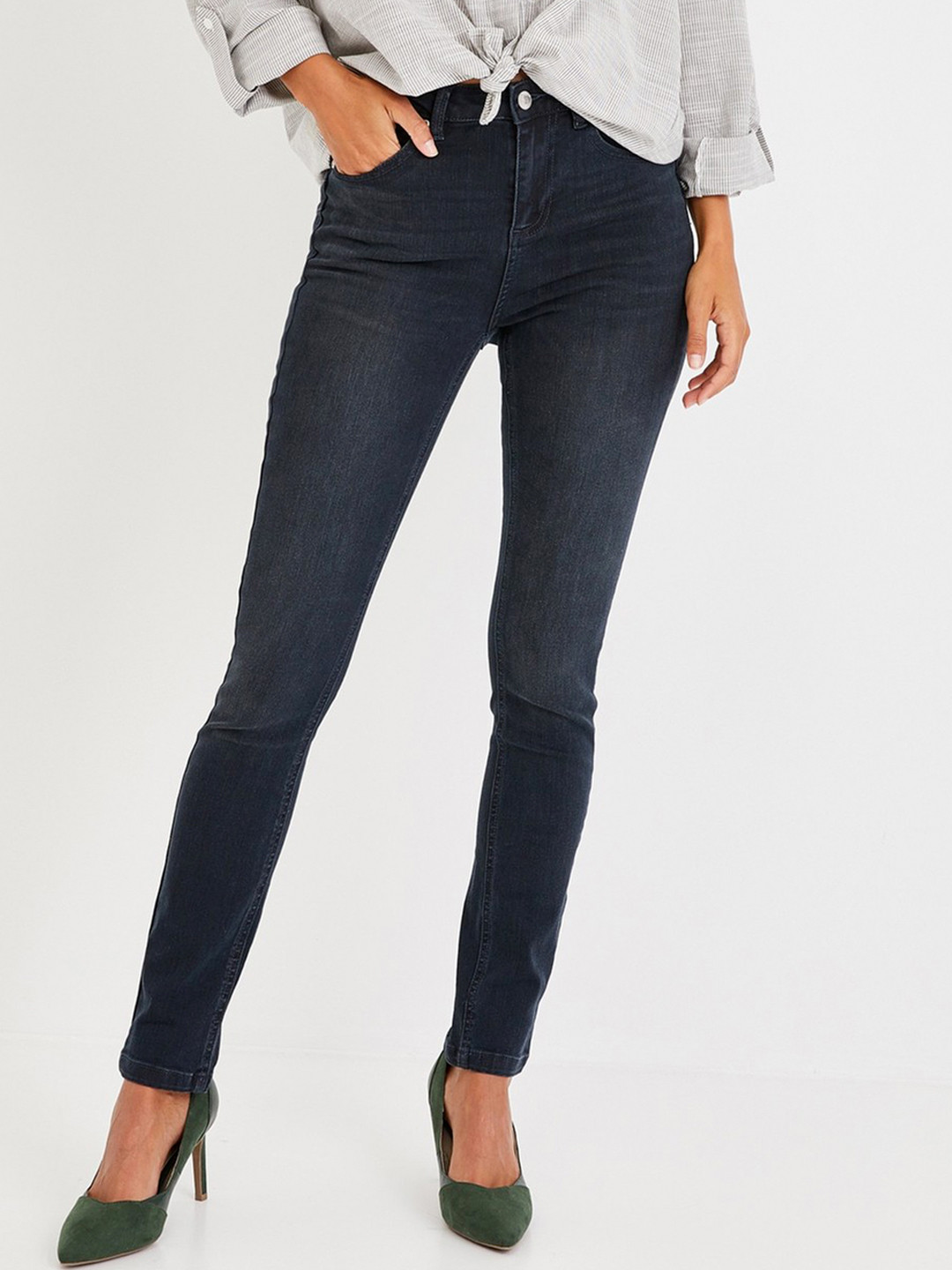 promod Women Blue Ernest Skinny Fit Mid-Rise Clean Look Stretchable Jeans