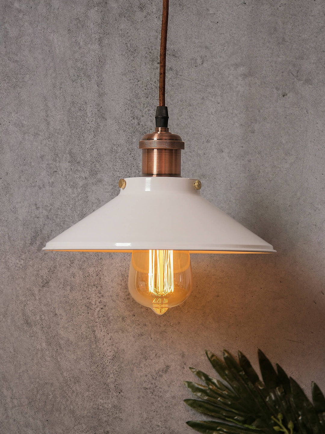 Homesake White Solid Handcrafted Cone Hanging Light with Antique Copper Holder