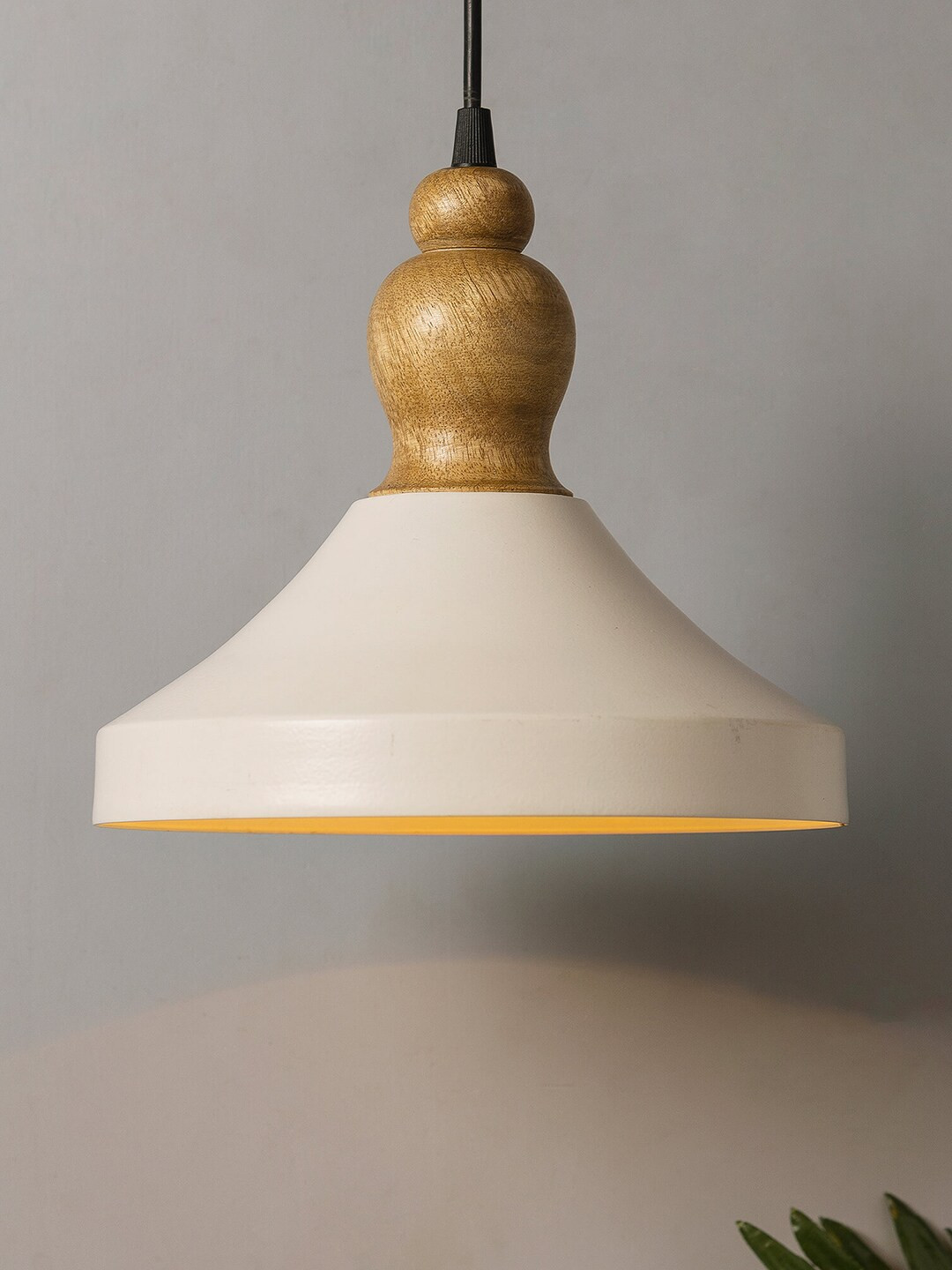 Homesake White Solid Handcrafted Parker Metal and Wood Hanging Light