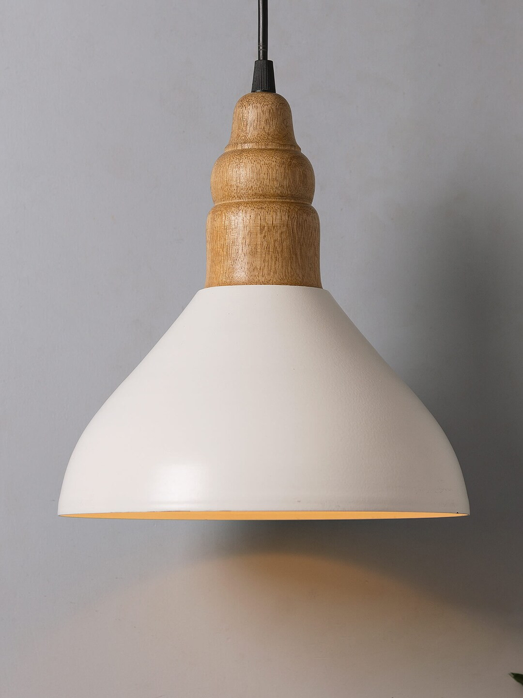 Homesake White Solid Handcrafted Nate Metal and Wood Hanging Light