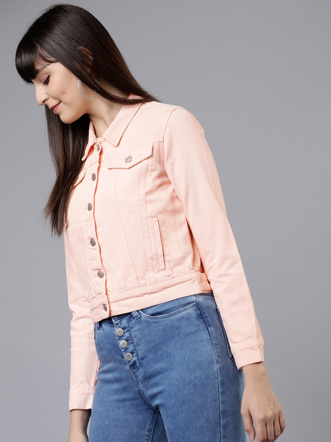 Peach denim jacket sale