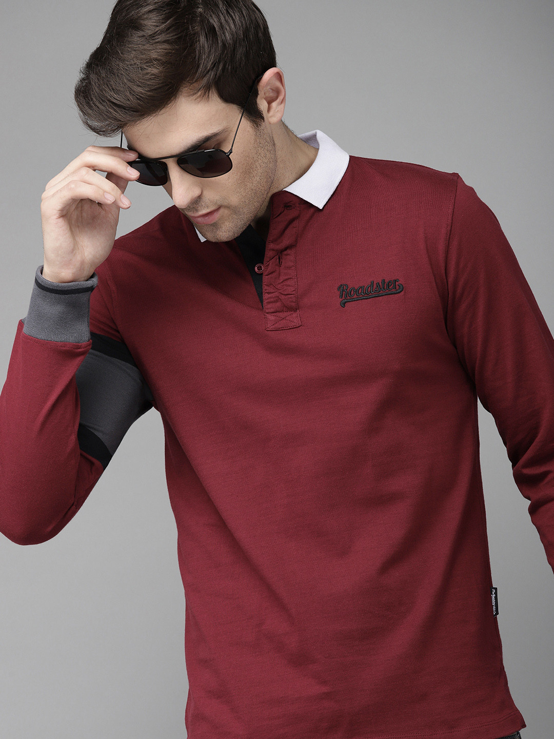 Roadster Men Maroon Solid Polo Collar  Cotton T-shirt