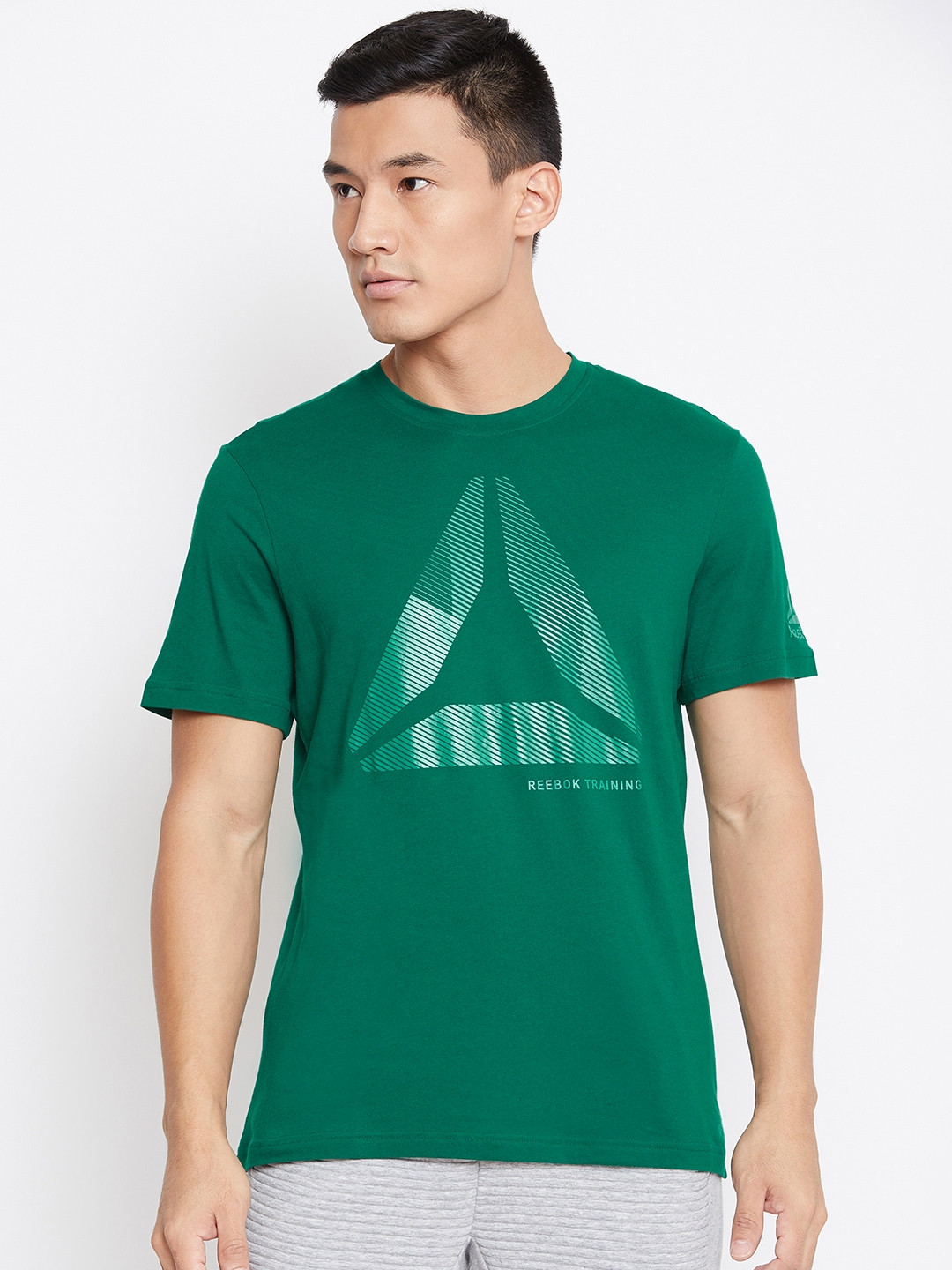 Reebok Men Green Printed Graphic Series One Series Shift Blur Training T-shirt