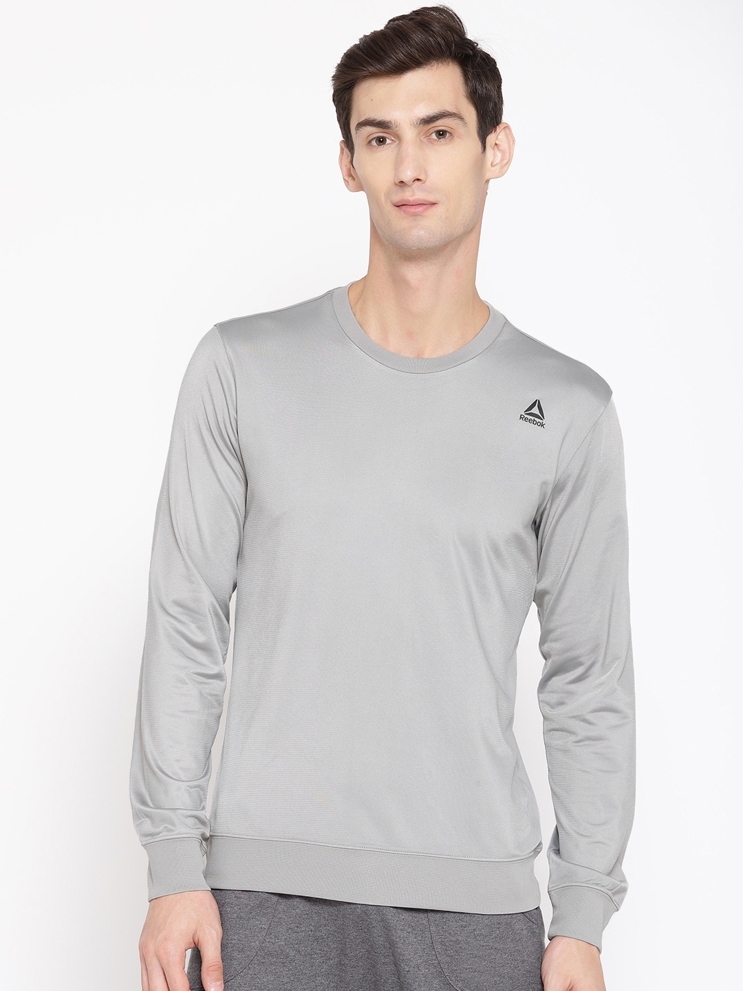 Reebok Men Grey Solid Foundation Training Sweatshirt