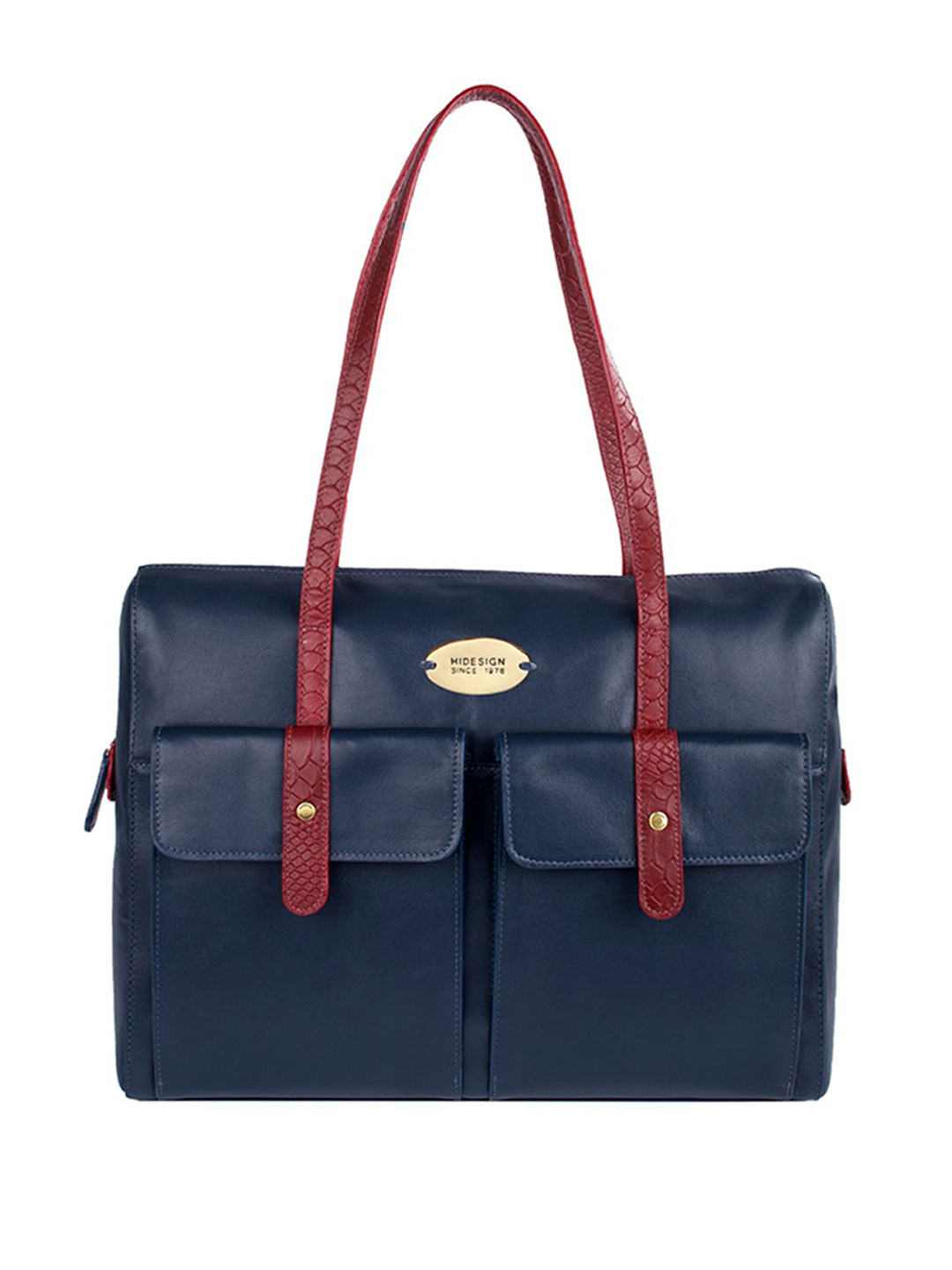 Hidesign Women Navy Blue Solid Leather Laptop Bag