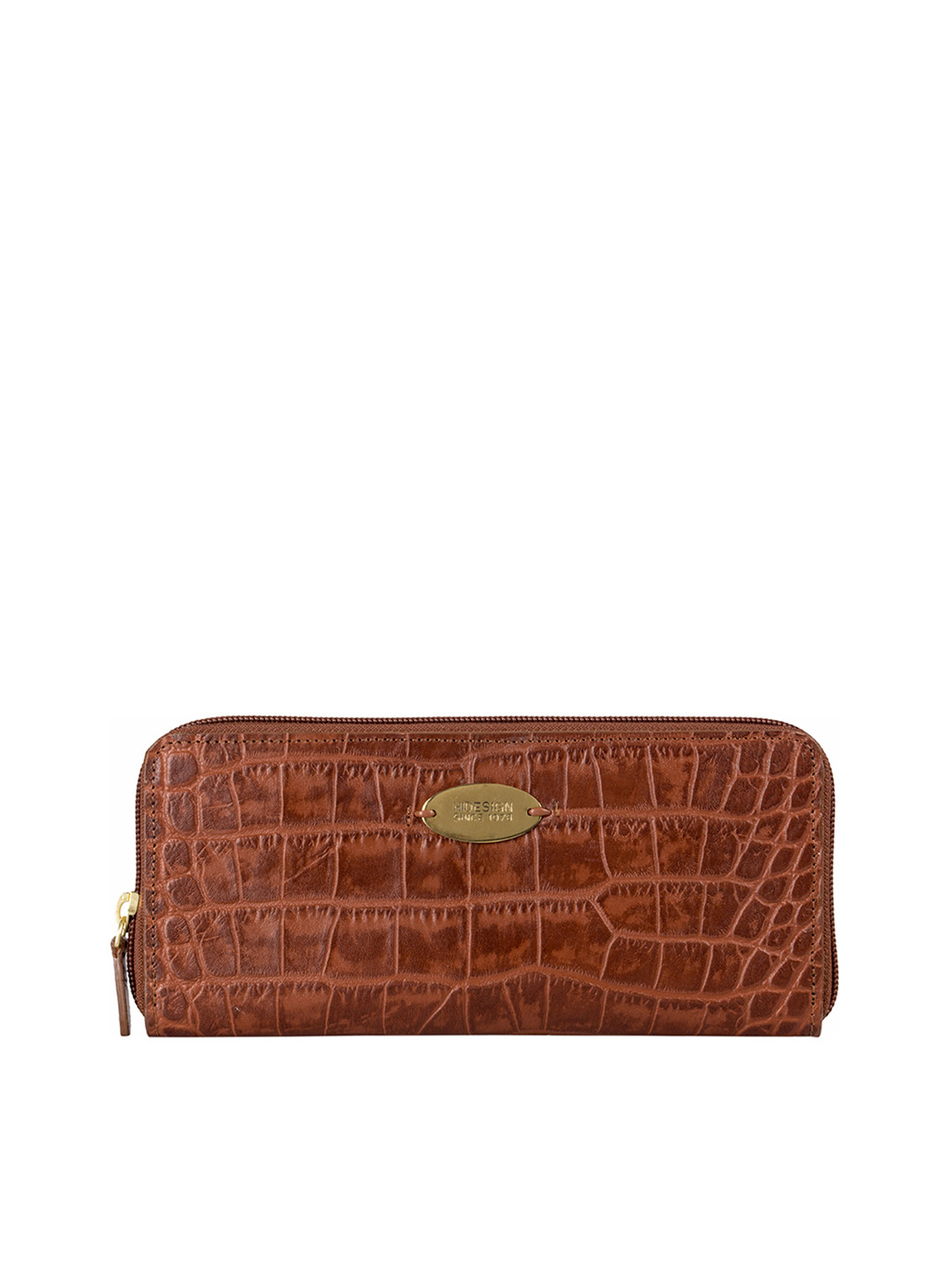 Hidesign Women Tan Brown MACKENZIE Leather Croc Textured Zip Around Wallet