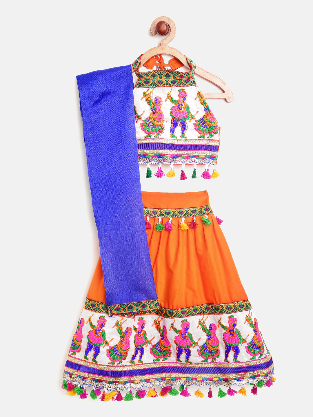 BownBee Girls Orange & White Embroidered Ready to Wear Chaniya Choli