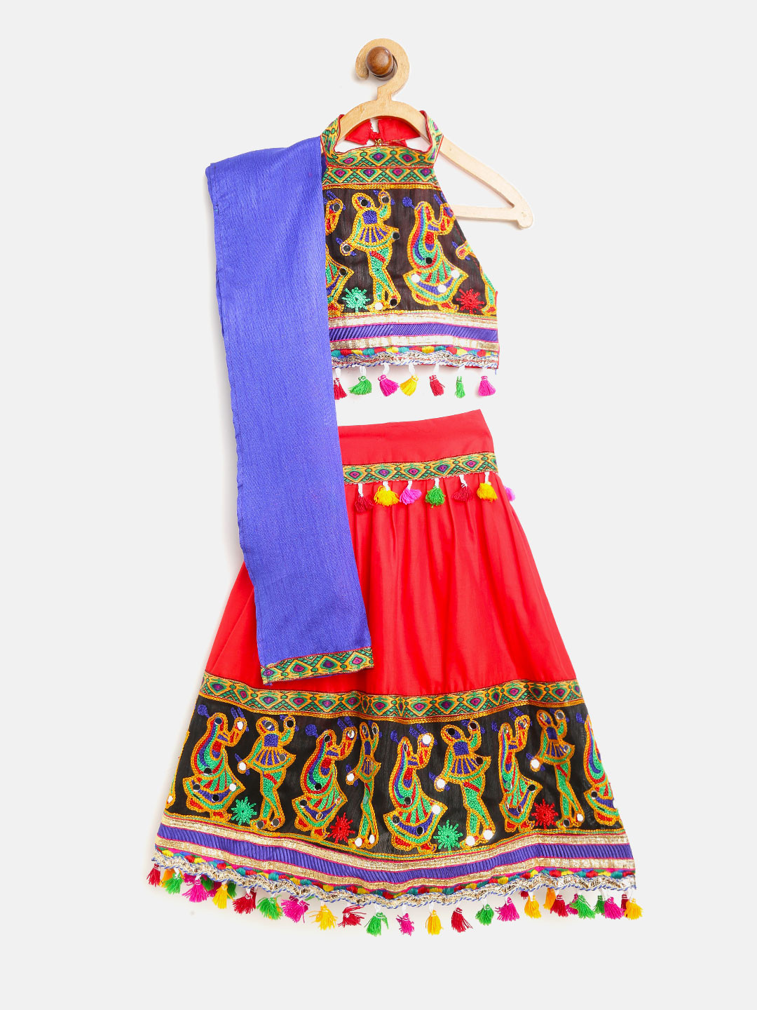 BownBee Girls Red & Black Embroidered Ready to Wear Chaniya Choli