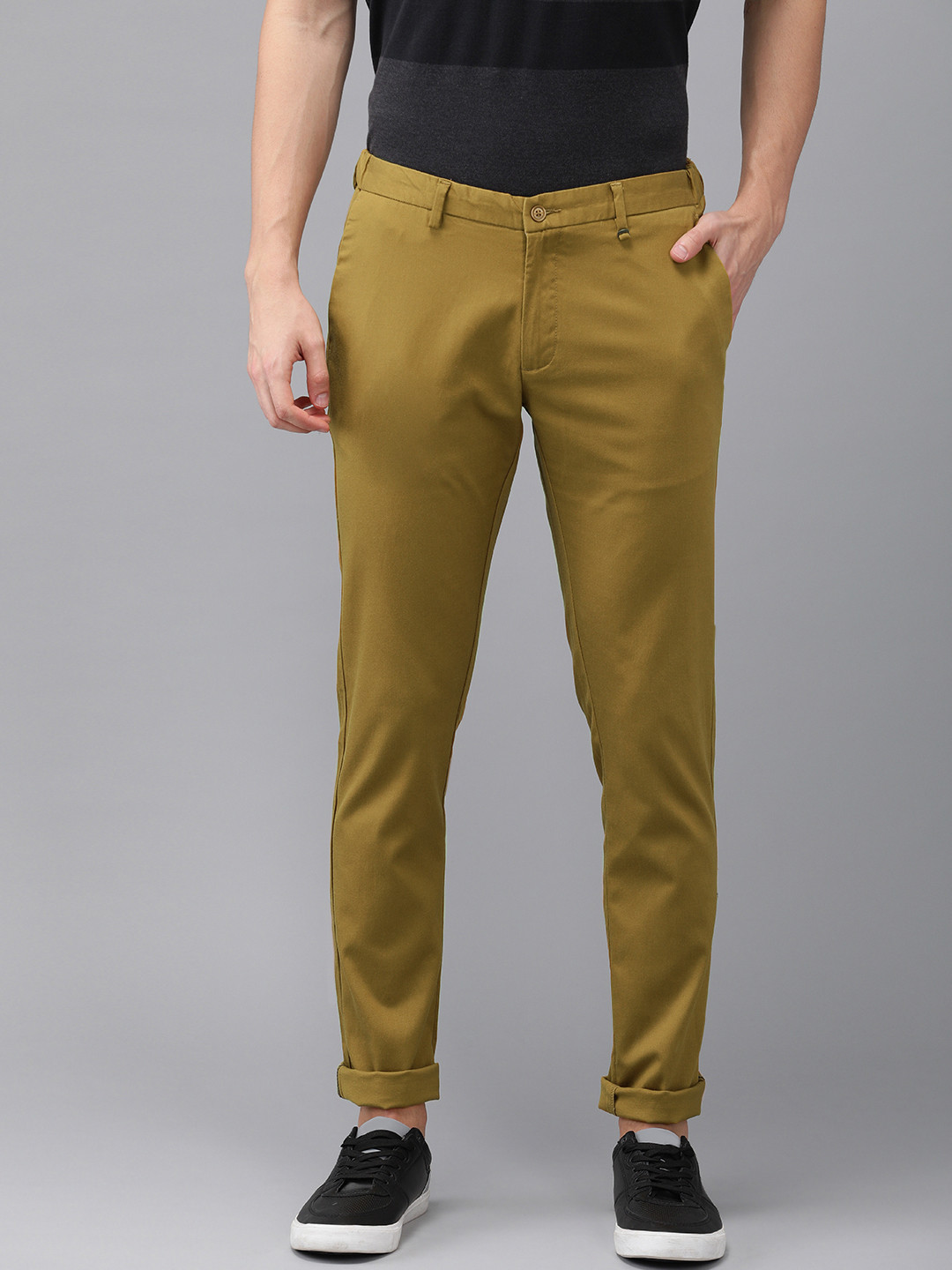 Blackberrys Men Khaki Slim Fit Solid Regular Trousers