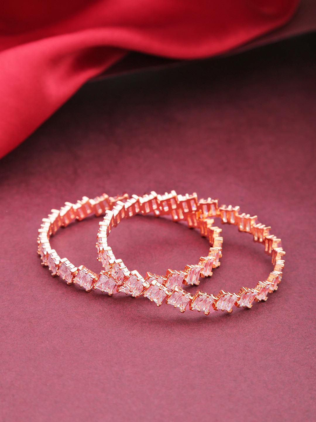 Priyaasi Set of 2 Rose Gold-Plated AD Studded Handcrafted Bangles