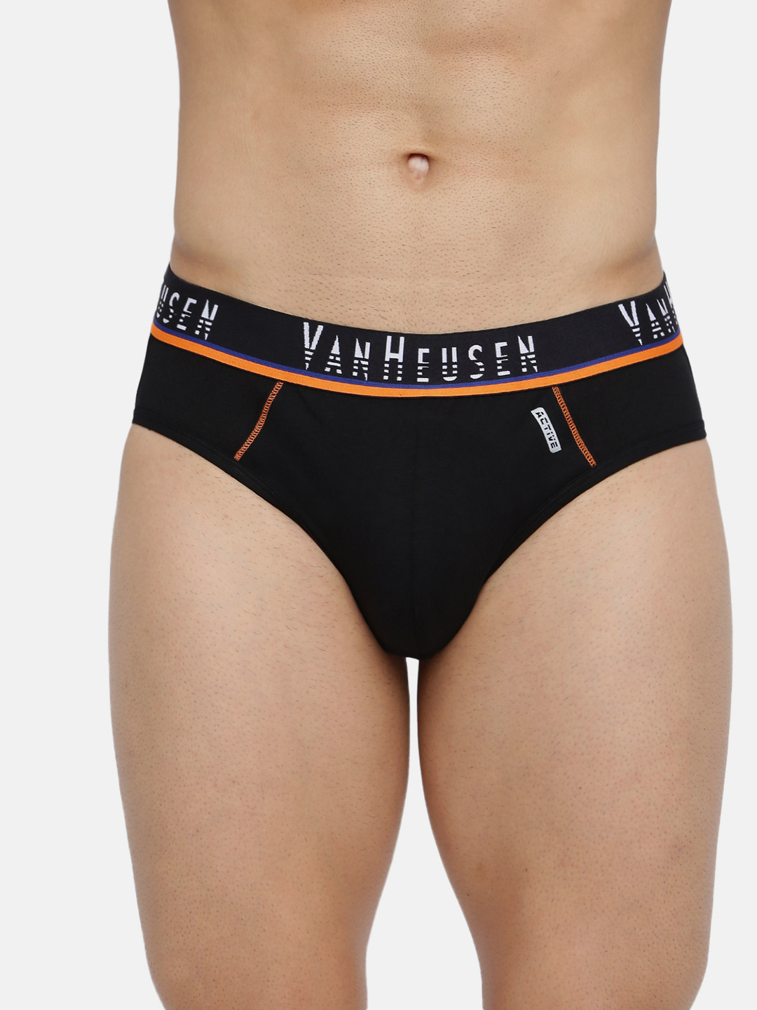 Van Heusen Innerwear Active Men Pure Black Solid Swift Dry Mesh Panel Brief 40004
