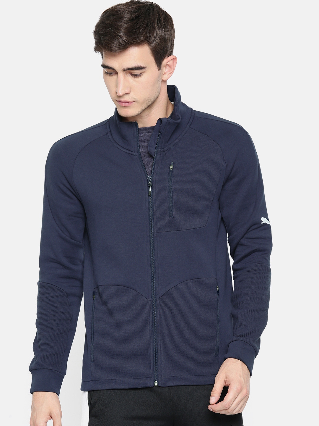 Puma Men Navy Blue Solid Evostripe Drycell Track Jacket