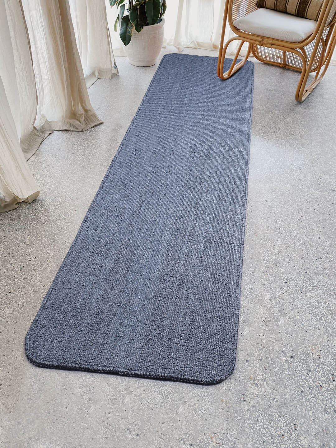 Saral Home Blue Solid Anti Slip Polyester Kitchen Runner