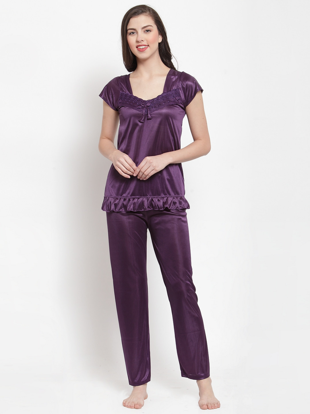 Secret Wish Women Purple Solid Night Suit NS-E156-715