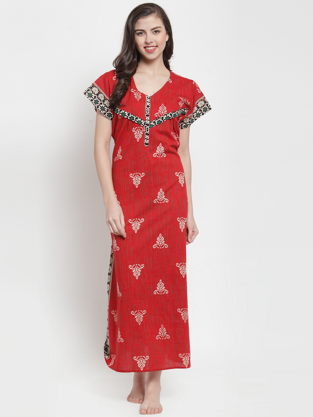 Secret Wish Red Printed Maternity Nightdress NT-E185-767