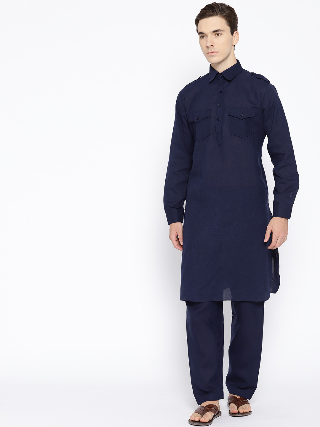 SG LEMAN Men Navy Blue Solid Kurta with Salwar