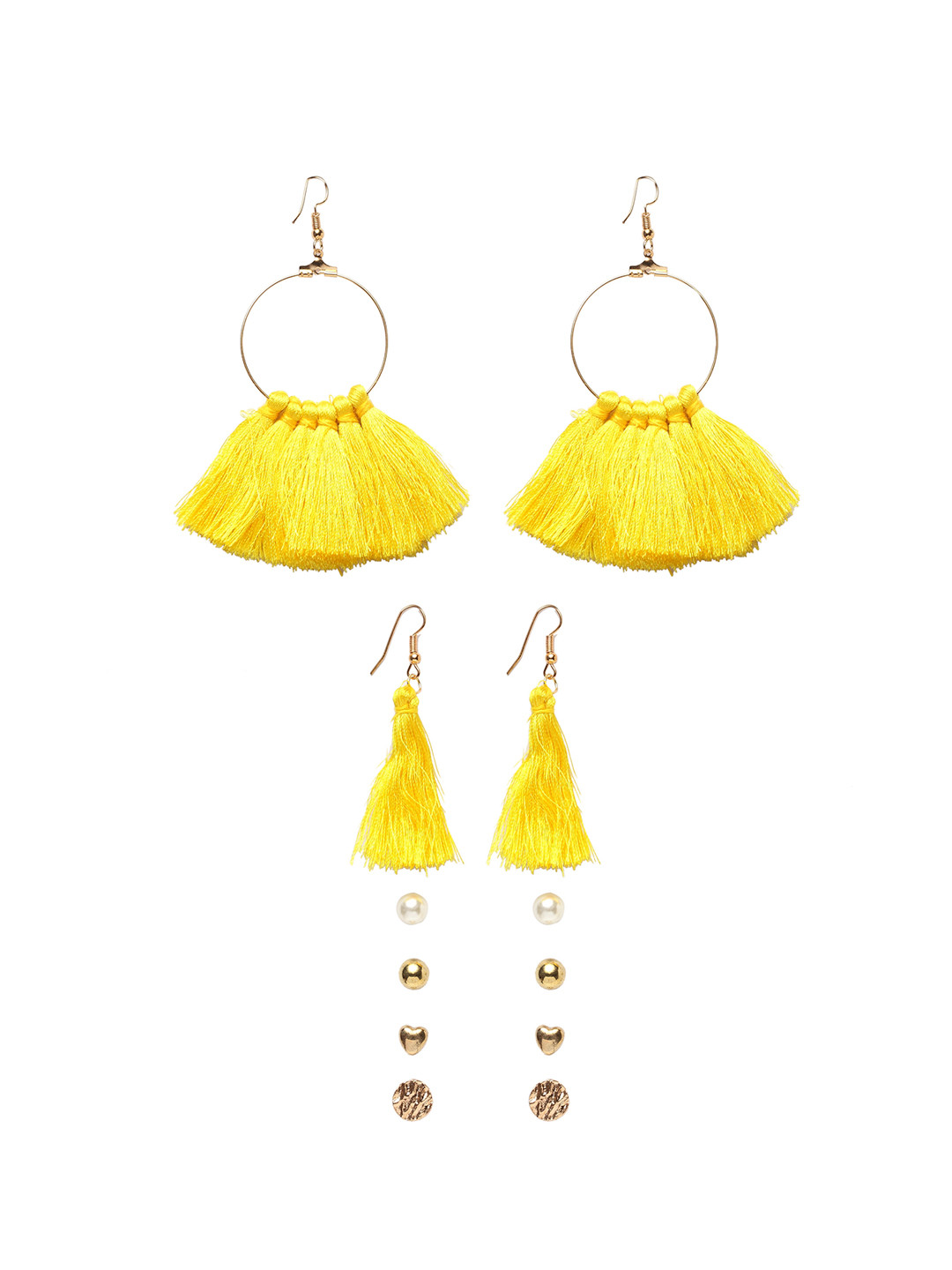 Shining Diva Fashion Set of 6 Gold-Toned  Yellow Contemporary Studs